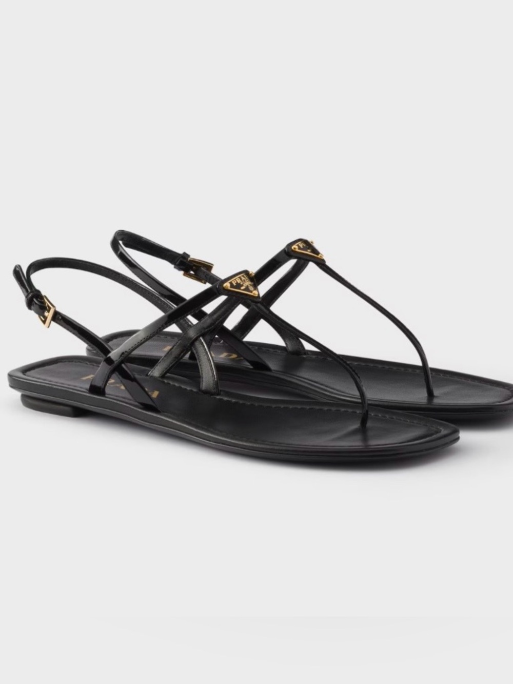 PRADA Triangle logo patent leather thong sandals
